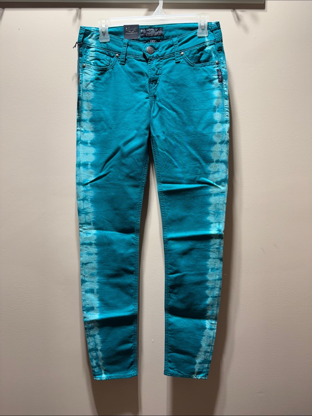 Silver Jeans Women's Teal Tie-Dye Skinny Jeans - Picture 1 of 8